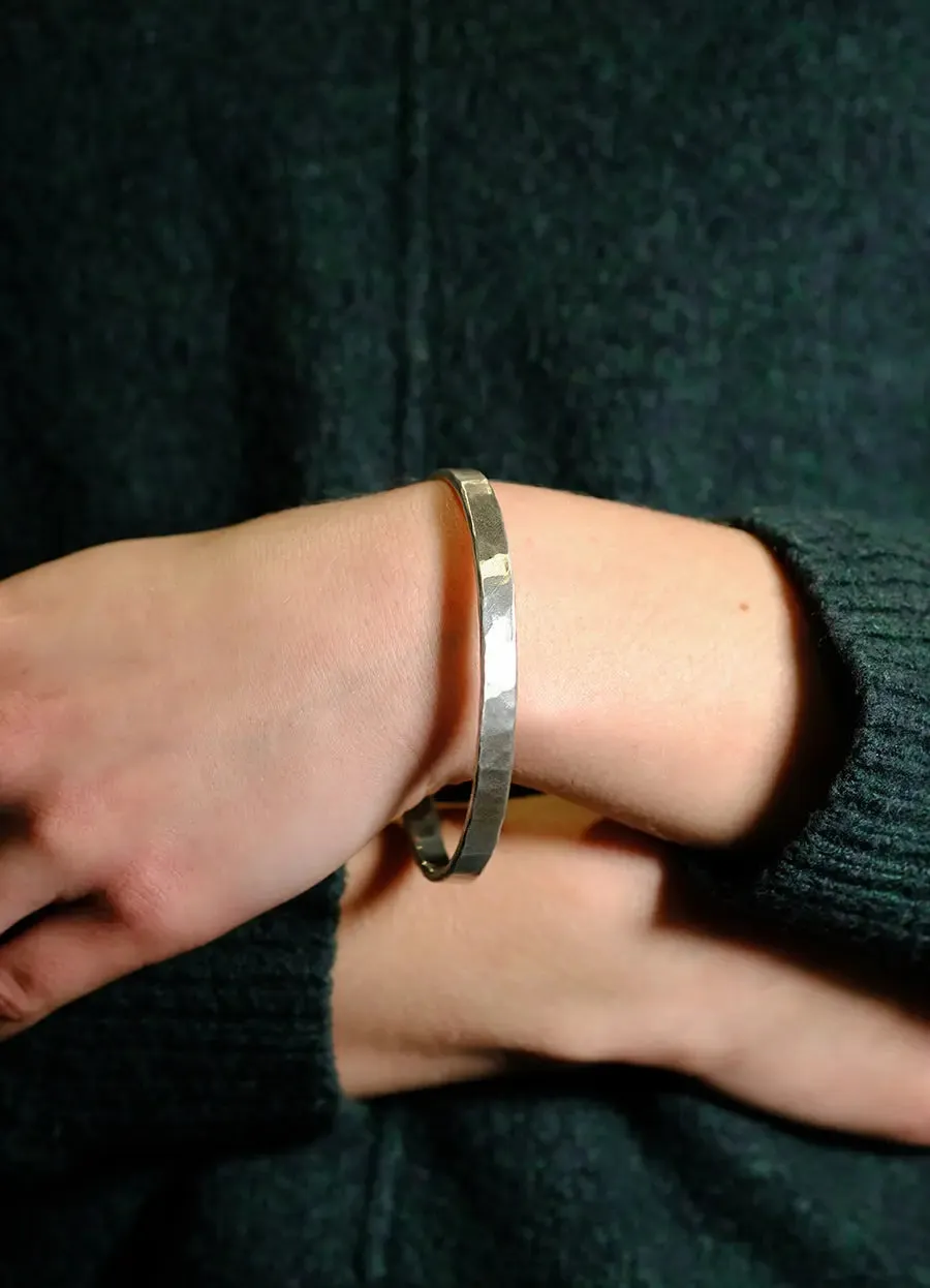 Rounded Hammered Silver Bangle
