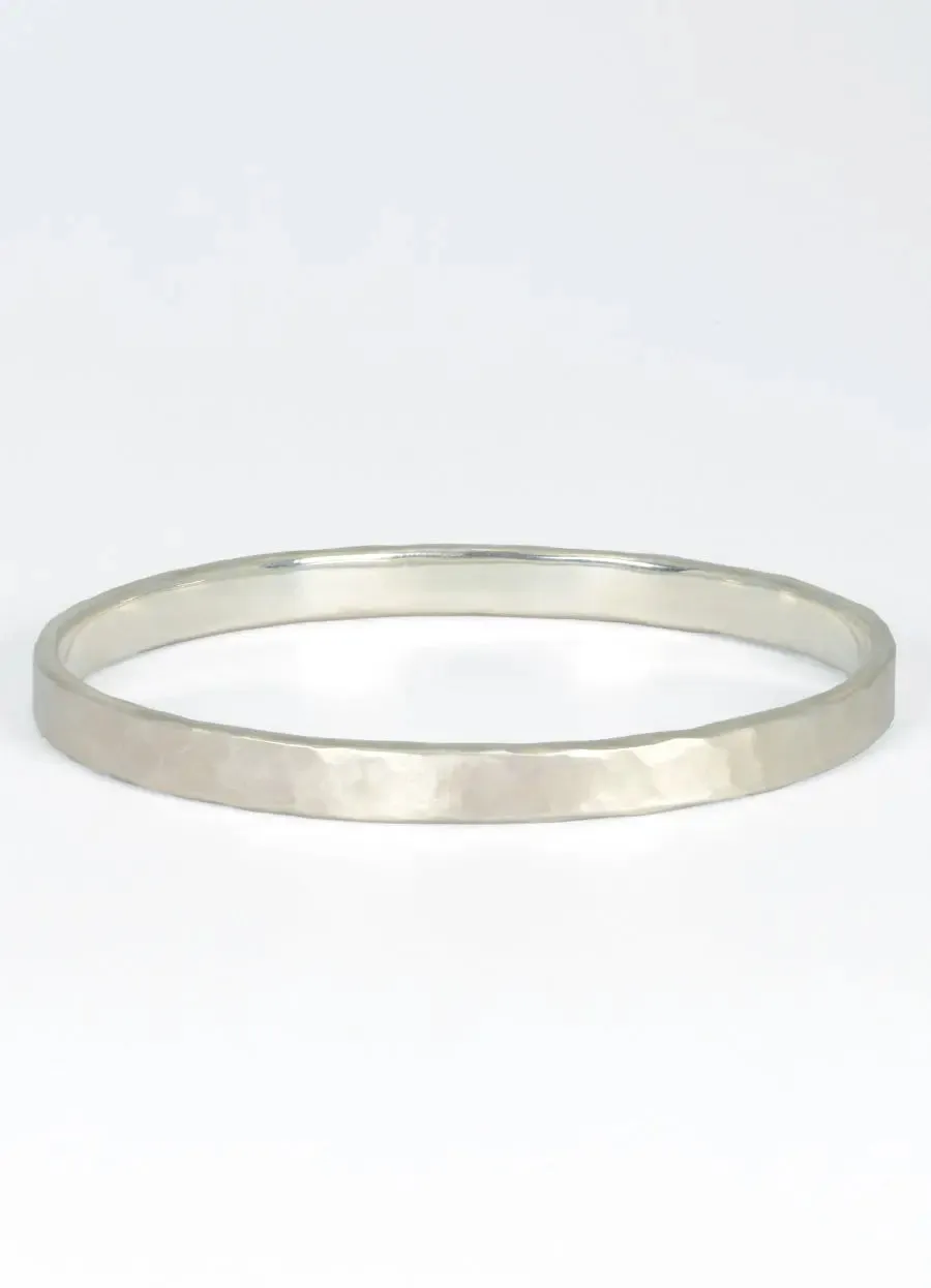 Rounded Hammered Silver Bangle