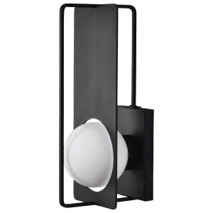 Satco 62/1610 Portal - 6W LED - Large Wall Lantern - Matte Black with White Opal Glass