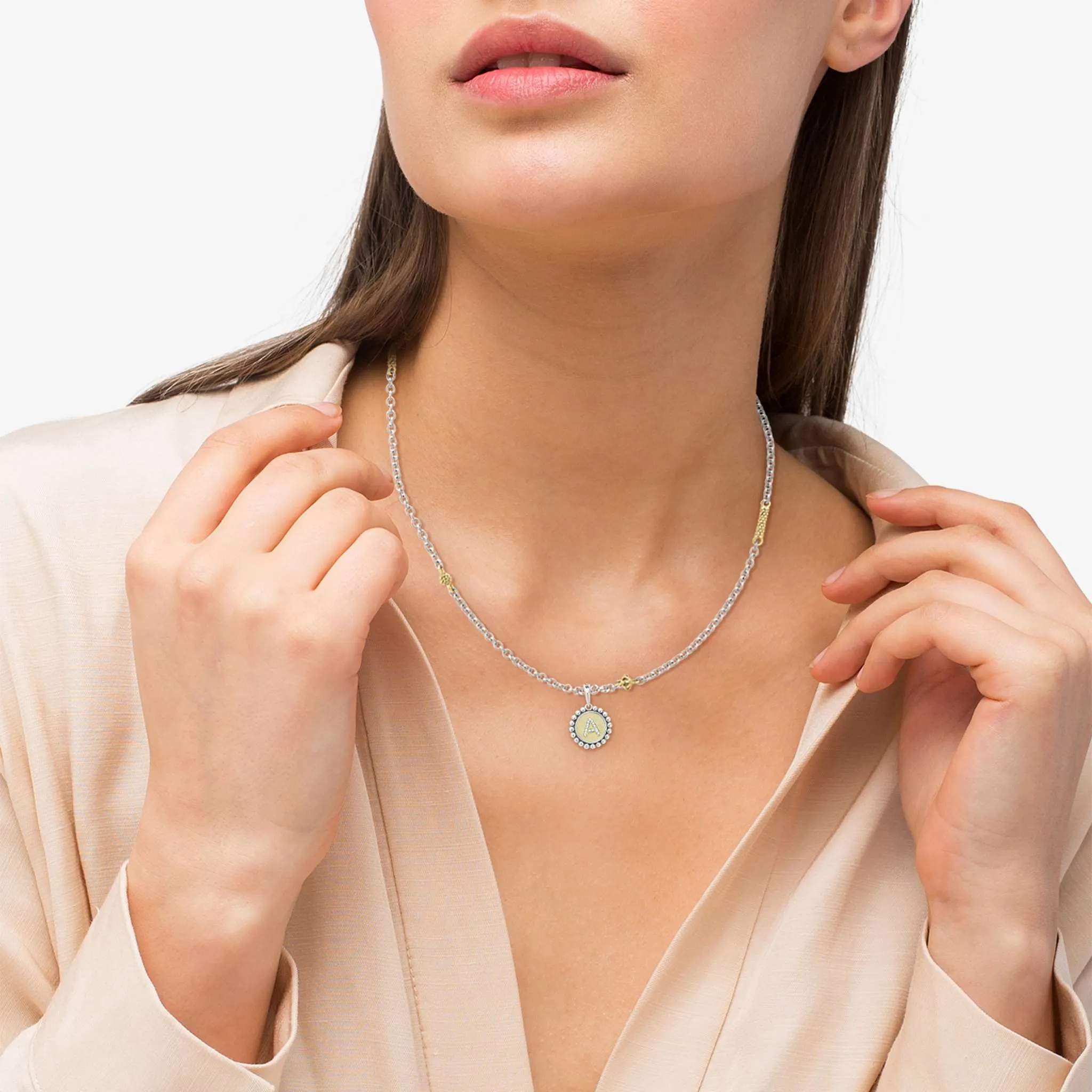 Signature Caviar A Initial Diamond Charm Necklace