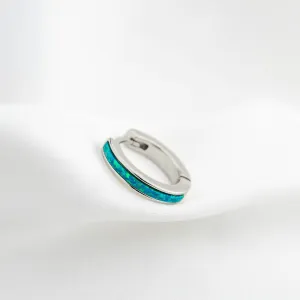 Silver Ocean Blue Shiny Opal Hoop