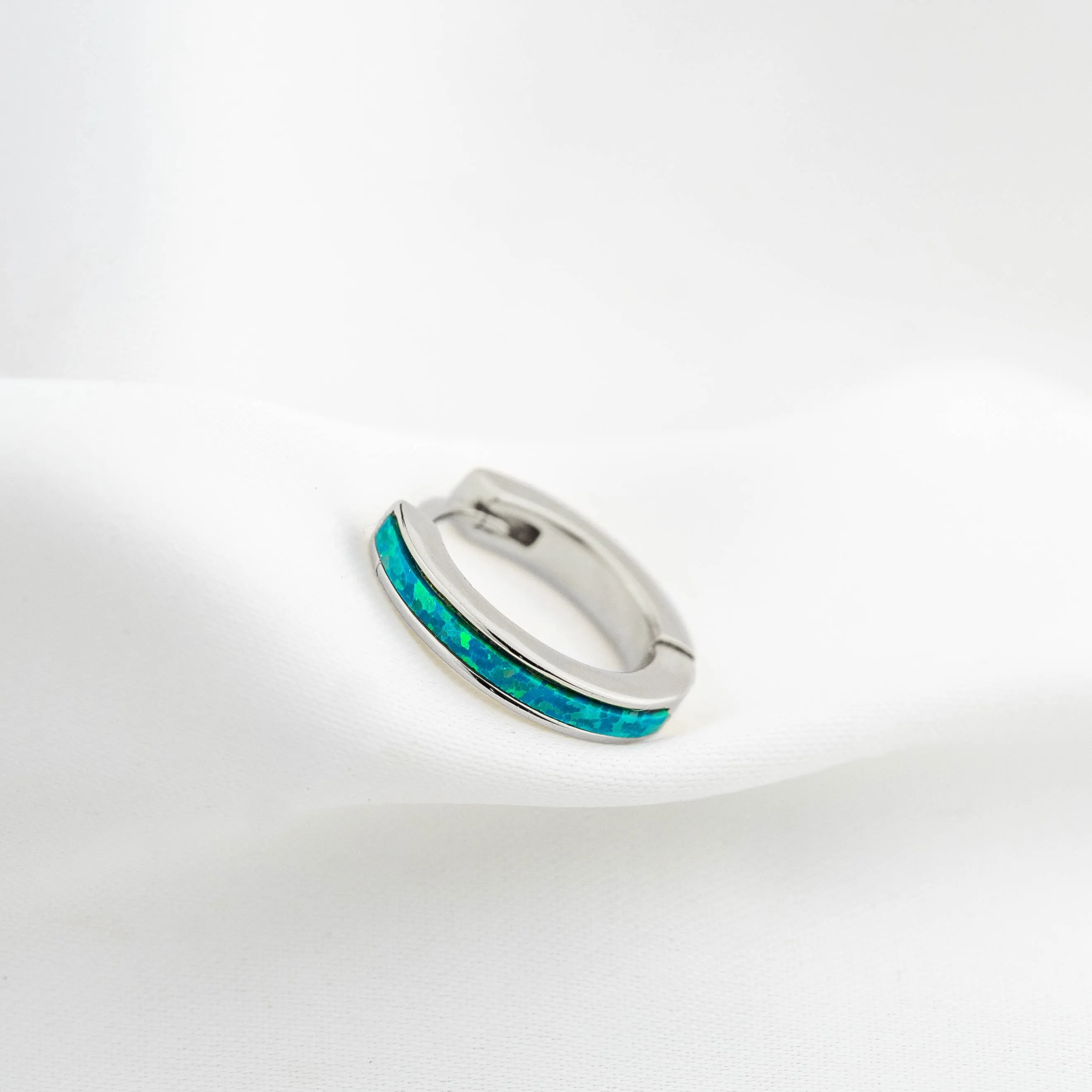 Silver Ocean Blue Shiny Opal Hoop