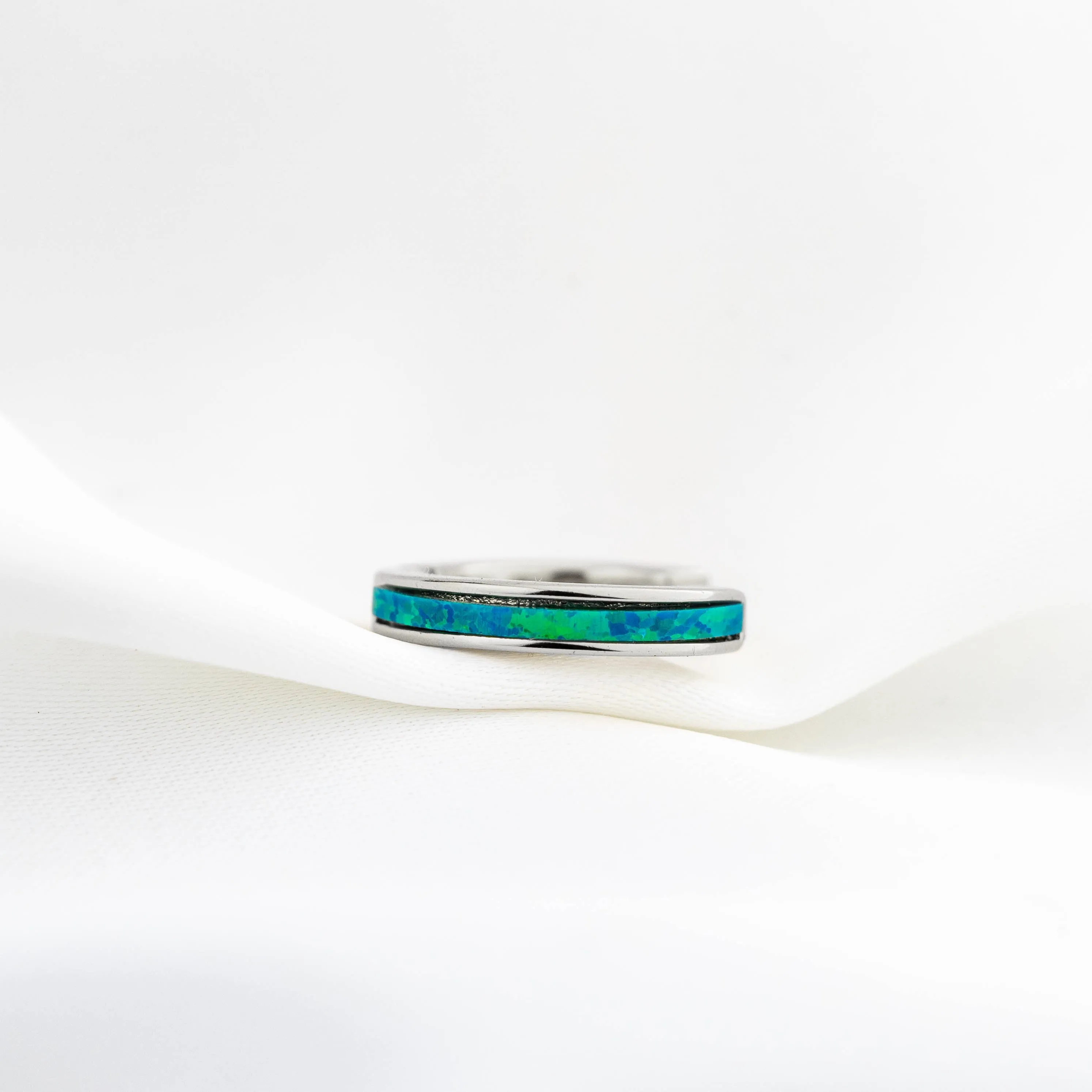 Silver Ocean Blue Shiny Opal Hoop