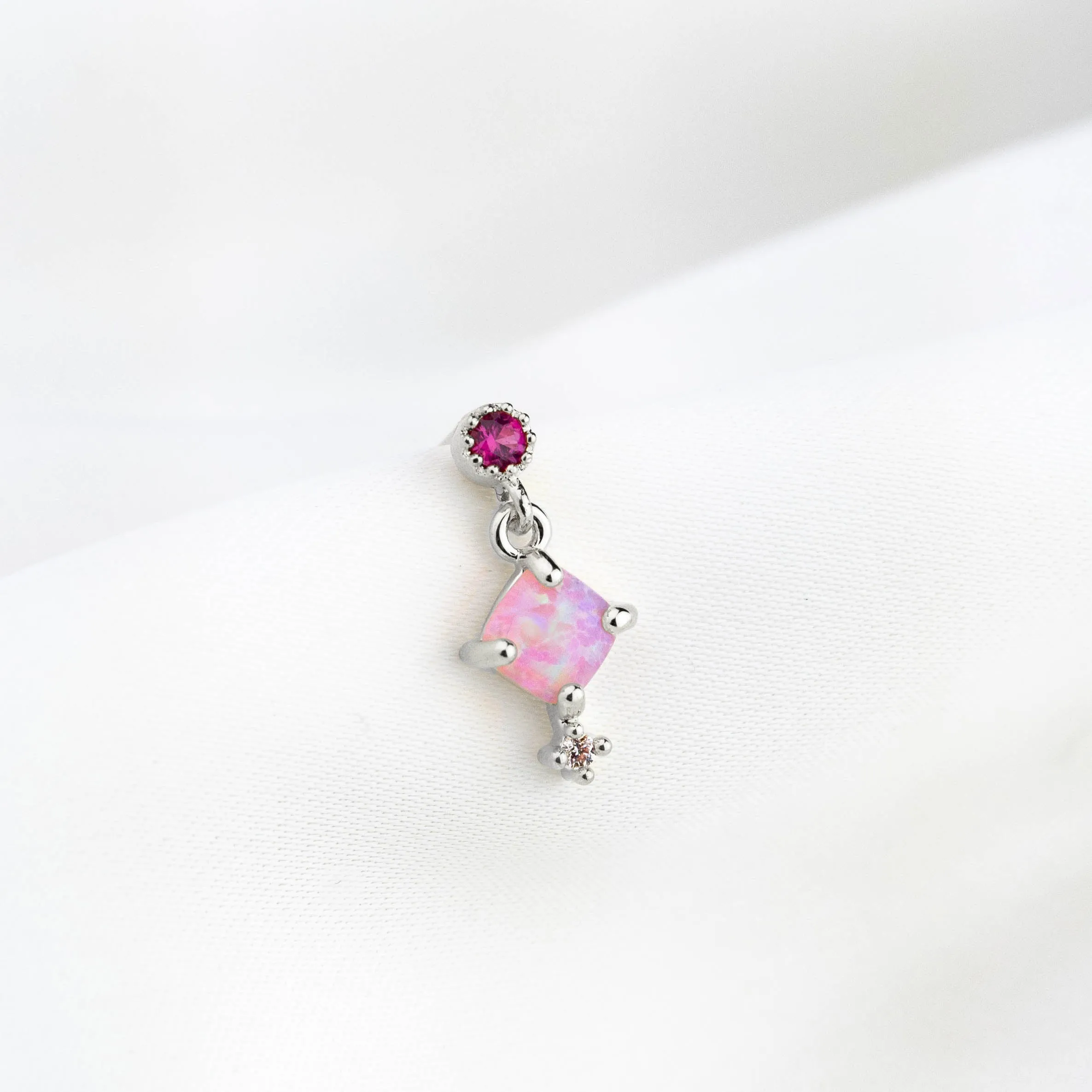 Silver Pink Cubic Opal Earpin