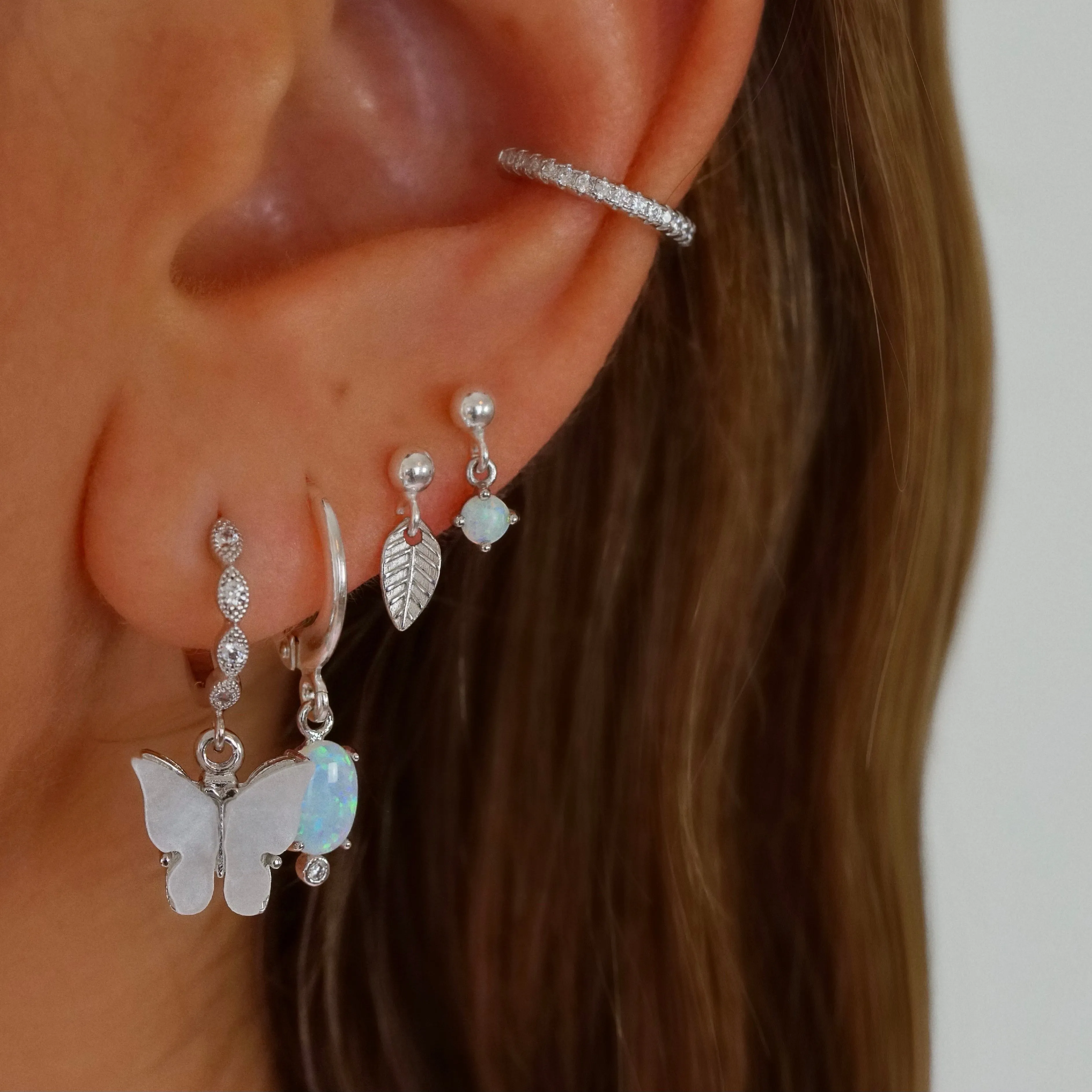 Silver Small Opal Earpin