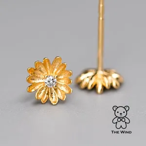 Small Diamond Marguerites Flower Stud Earrings 18K Yellow Gold