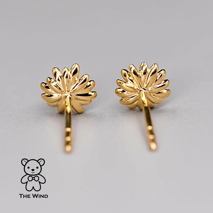 Small Diamond Marguerites Flower Stud Earrings 18K Yellow Gold