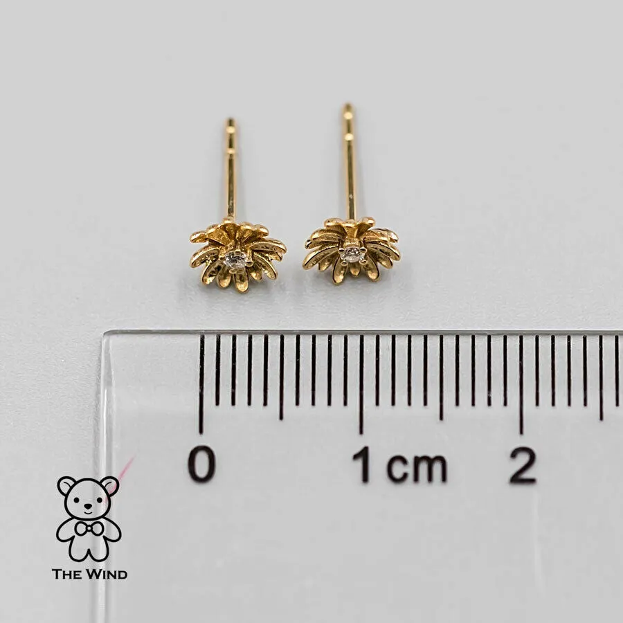 Small Diamond Marguerites Flower Stud Earrings 18K Yellow Gold