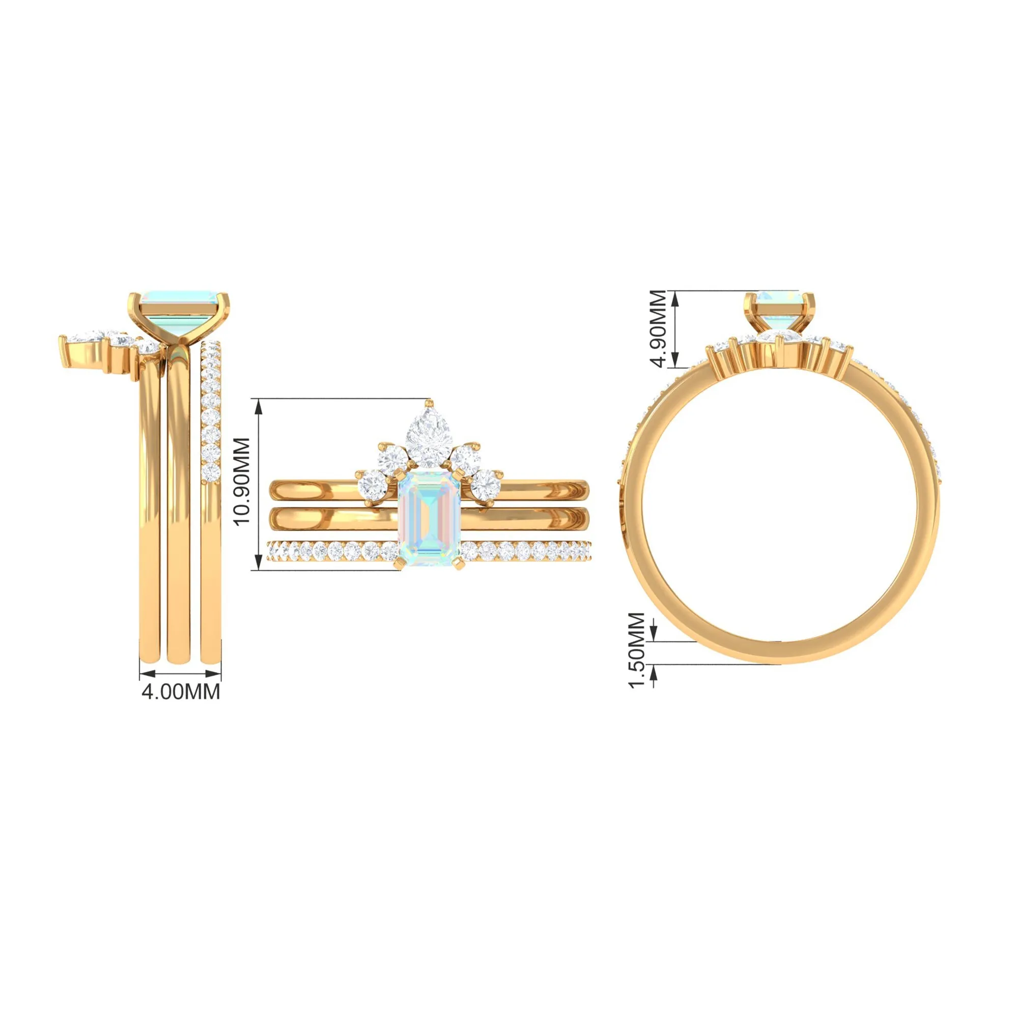 Solitaire Ethiopian Opal Trio Wedding Ring Set with Moissanite