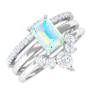 Solitaire Ethiopian Opal Trio Wedding Ring Set with Moissanite