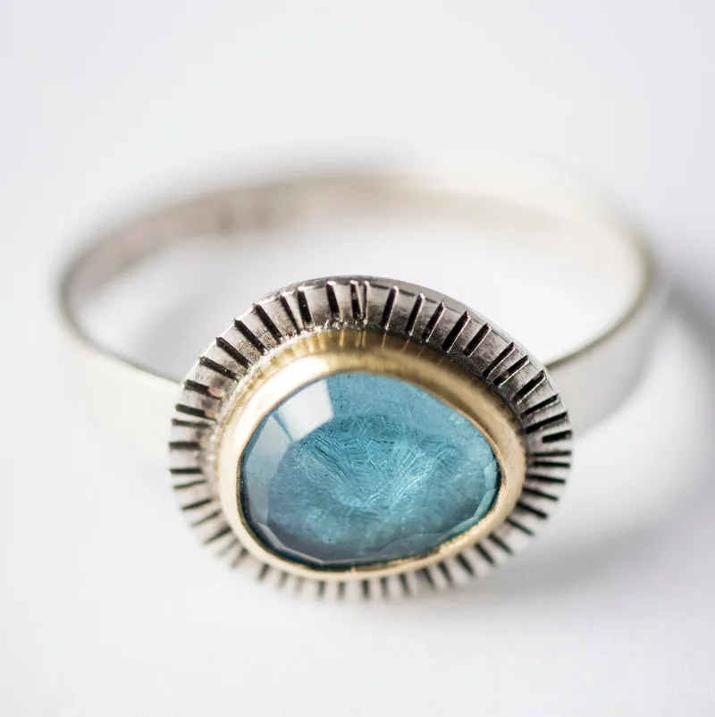 Sorento London Blue Topaz Ring in Gold w/ Silver, Size 7 1/4