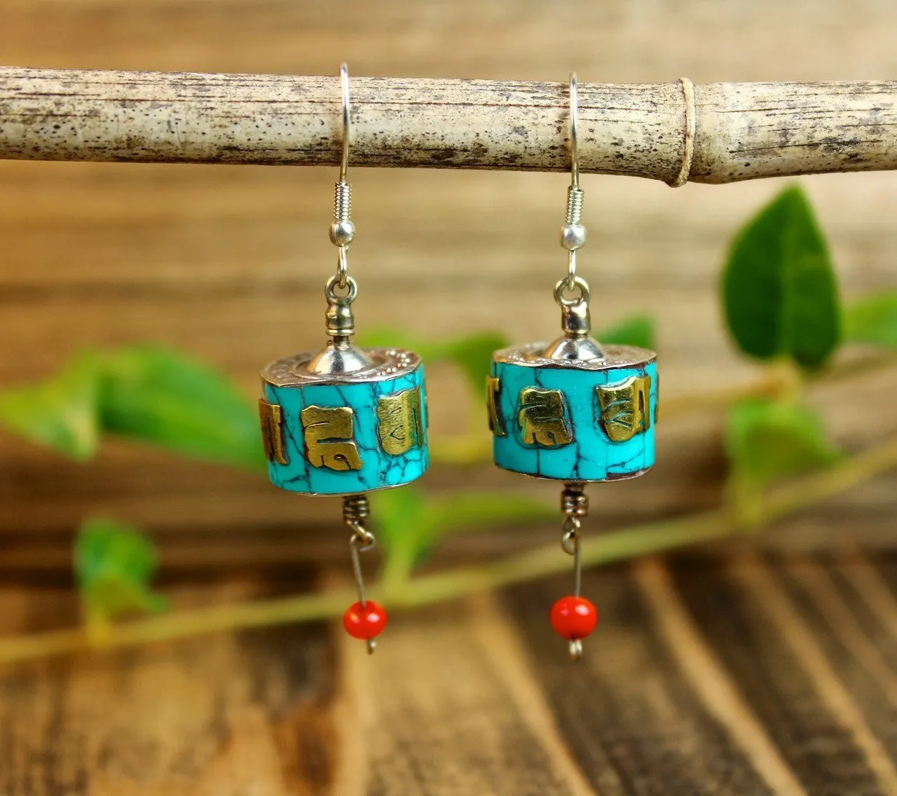 Spinning Prayer Wheel Earrings in Turquoise