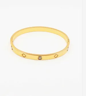 Stainless Steel Clover with Rhinestone Bangle Bracelet