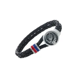 Steal Your Face Sterling Silver, Blue and Red Enamel & Leather Bracelet