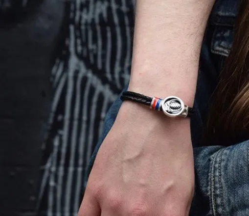 Steal Your Face Sterling Silver, Blue and Red Enamel & Leather Bracelet
