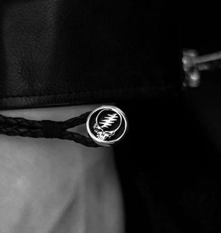 Steal Your Face Sterling Silver Leather Bracelet