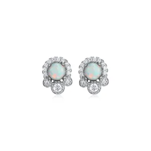 Sterling Silver 4mm Created Opal & CZ Stud Earrings