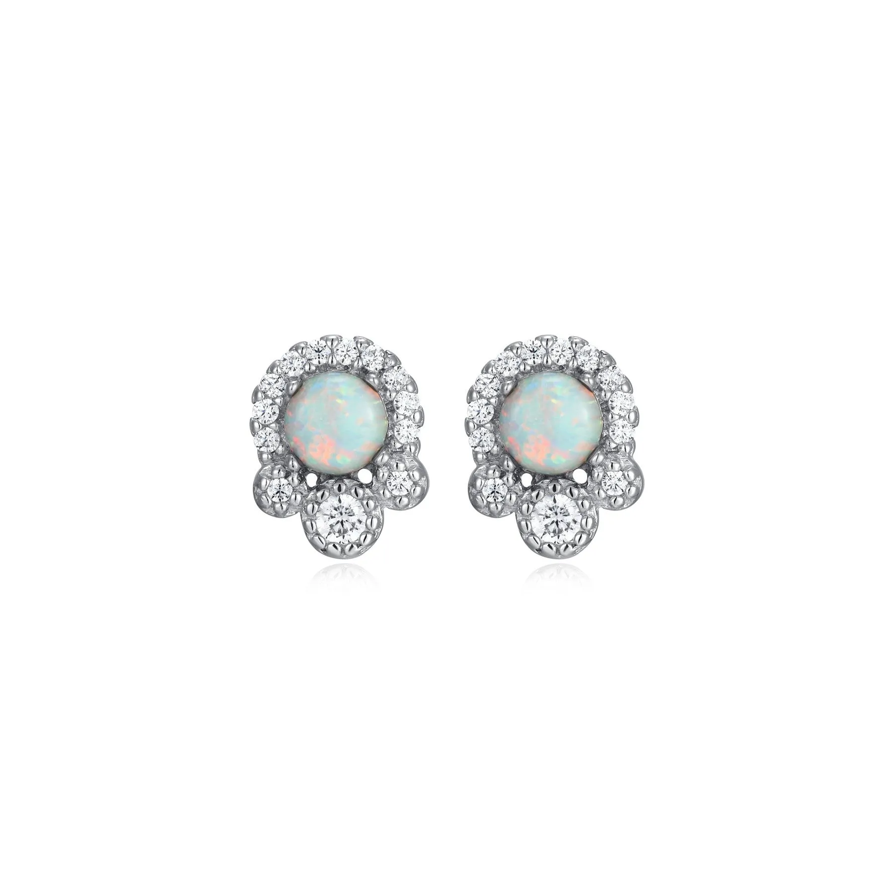 Sterling Silver 4mm Created Opal & CZ Stud Earrings