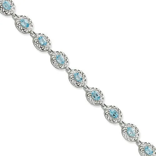 Sterling Silver Blue Topaz Filigree Bracelet