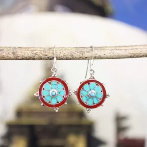 Sterling Silver Dharma Wheel Earrings