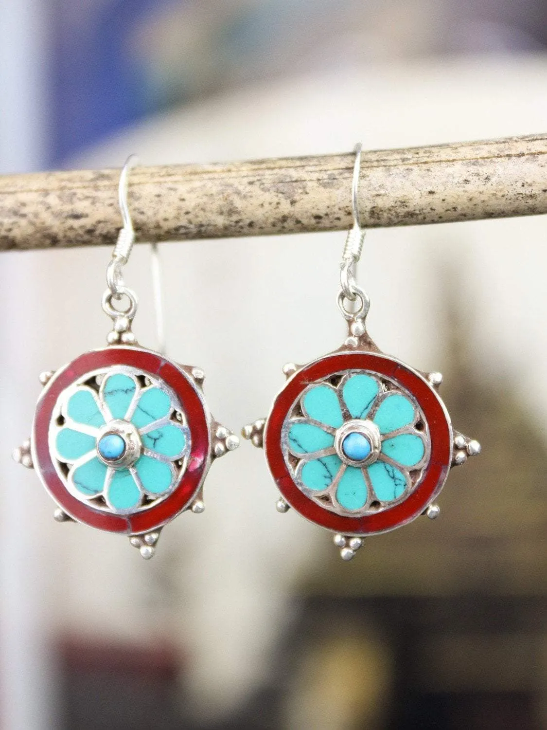 Sterling Silver Dharma Wheel Earrings