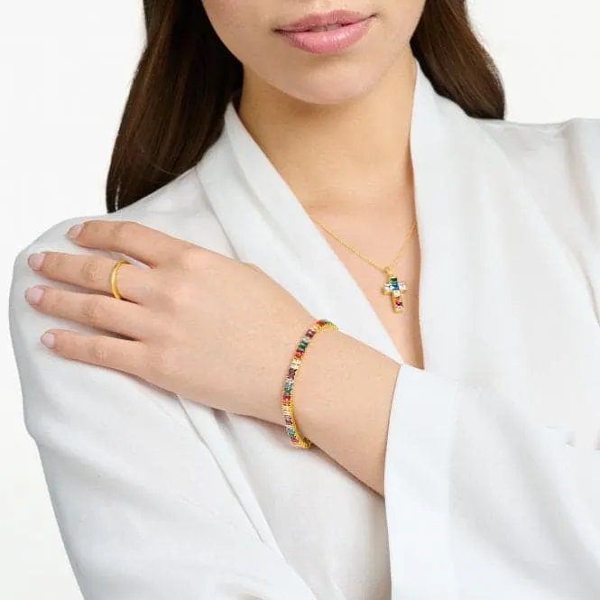 Sterling Silver Gold Plated Colourful Stones Tennis Bracelet A2030-996-7-L19V