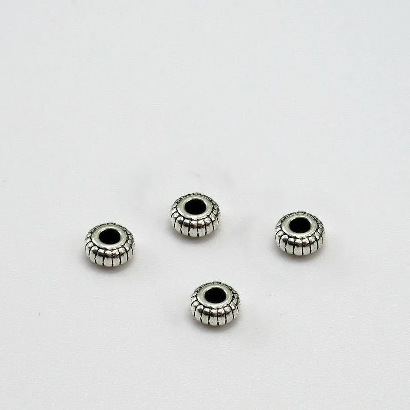Sterling Silver Rondelle Donut Spacer Beads 4.4mm Bracelet Findings for Handmade Pure Fine Jewelry Making Wholesale Bulk