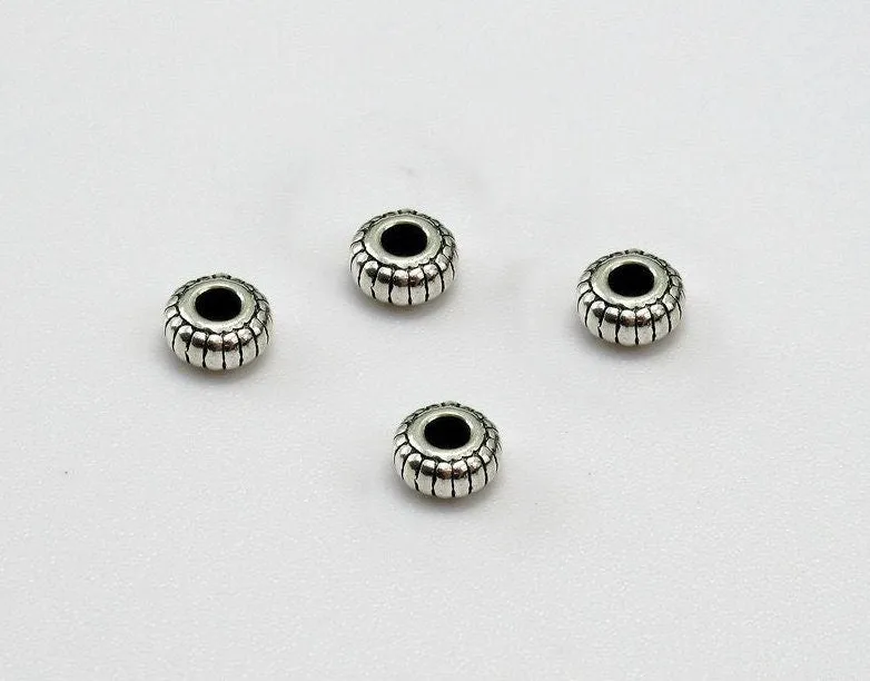 Sterling Silver Rondelle Donut Spacer Beads 4.4mm Bracelet Findings for Handmade Pure Fine Jewelry Making Wholesale Bulk