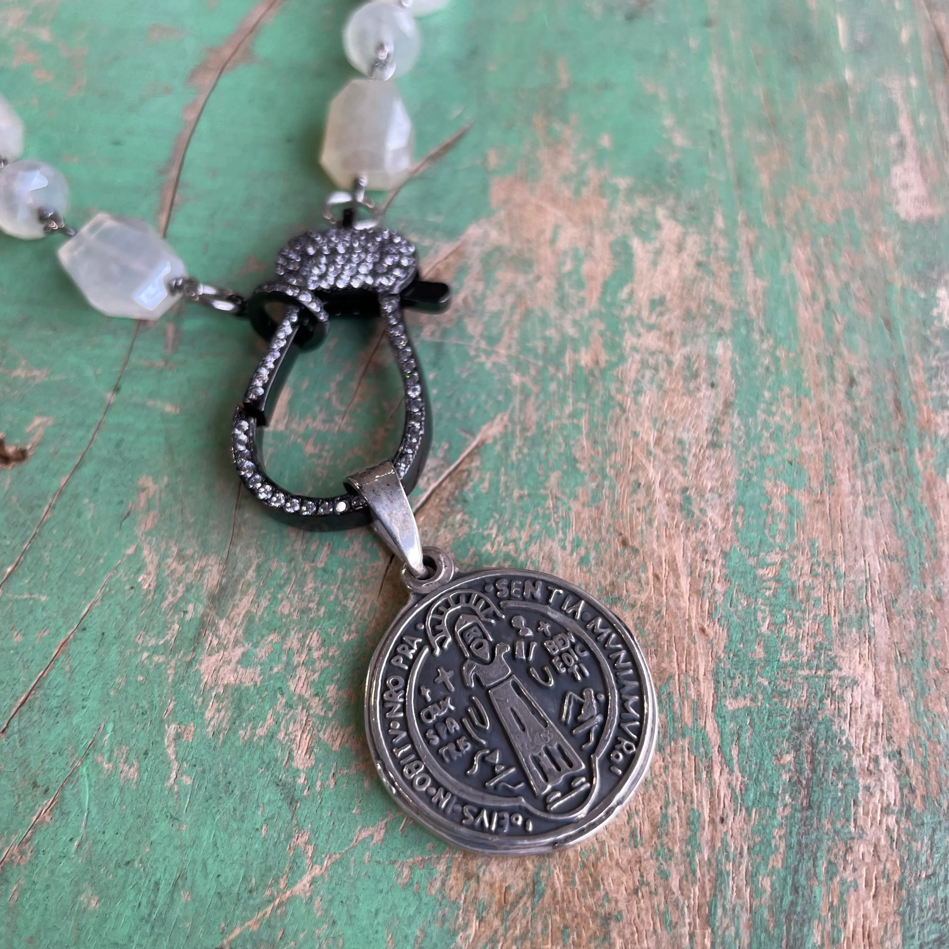 Sterling Silver St Benedict Chalcedony Necklace and Earrings