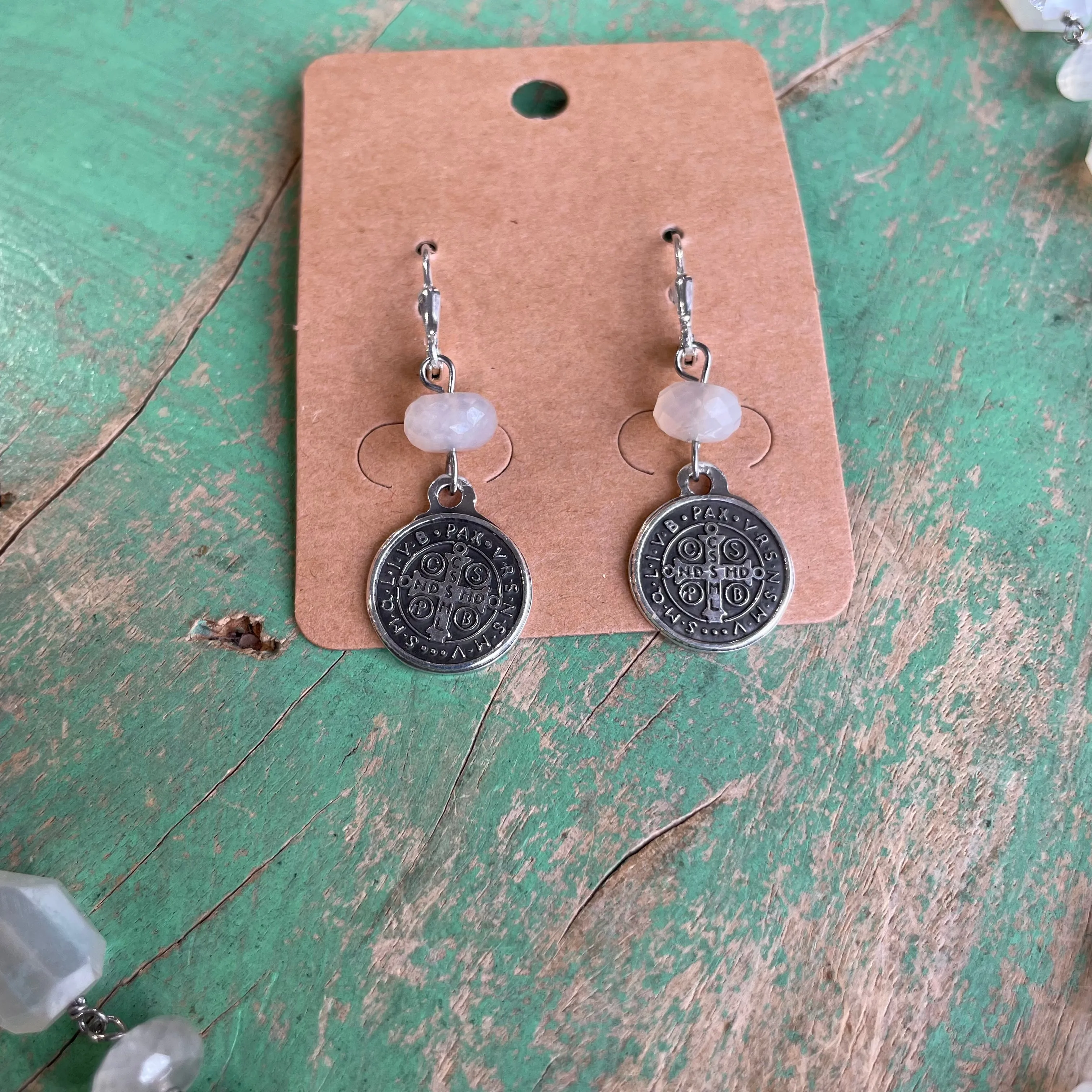 Sterling Silver St Benedict Chalcedony Necklace and Earrings