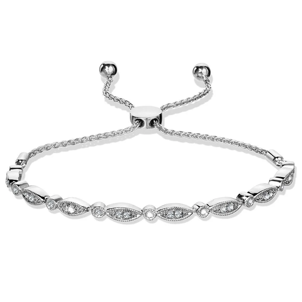 STERLING SILVER VINTAGE DIAMOND BOLO BRACELET