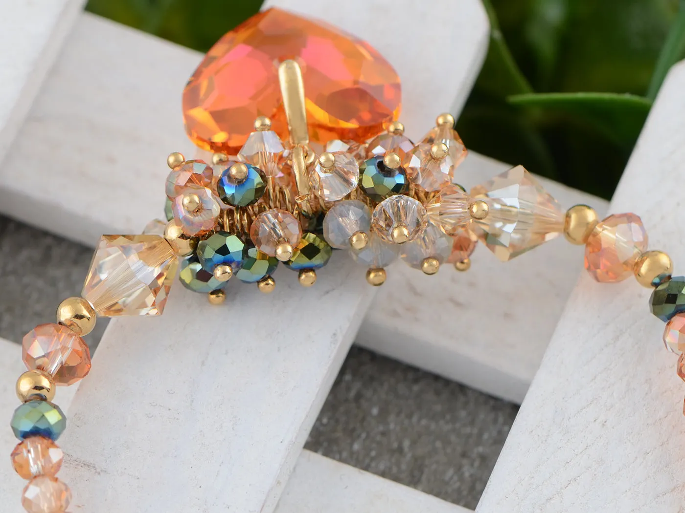 Swarovski Crystal Baroque Multi Beads Topaz Colored Lucky Heart Forever Charm Wrist Ornament