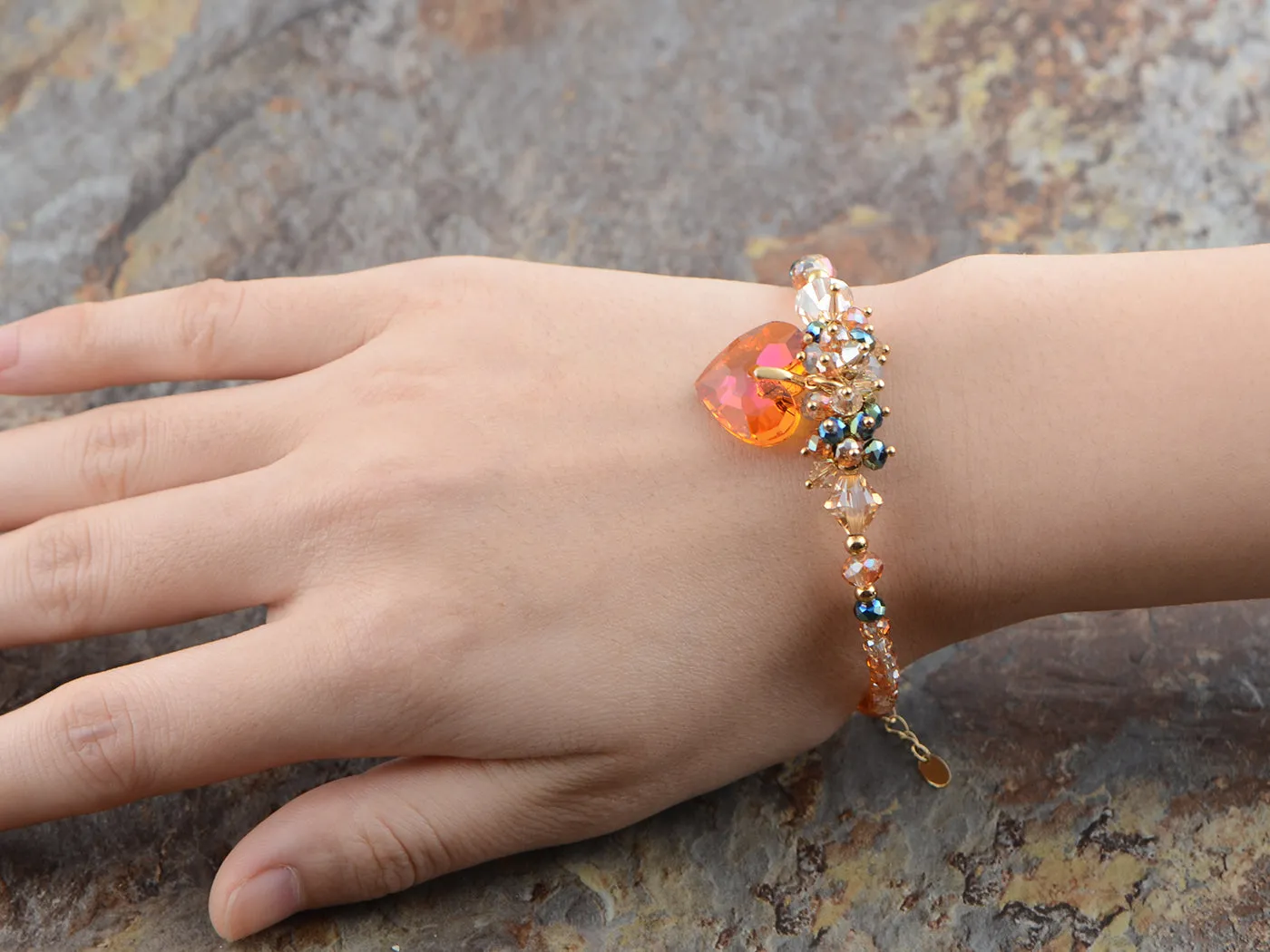 Swarovski Crystal Baroque Multi Beads Topaz Colored Lucky Heart Forever Charm Wrist Ornament