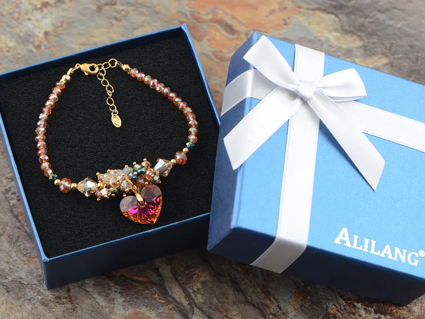 Swarovski Crystal Baroque Multi Beads Topaz Colored Lucky Heart Forever Charm Wrist Ornament