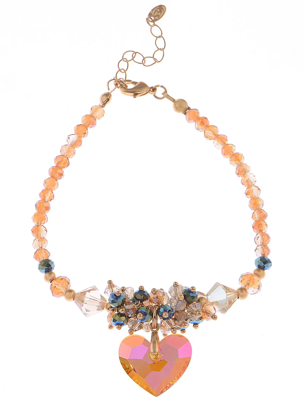 Swarovski Crystal Baroque Multi Beads Topaz Colored Lucky Heart Forever Charm Wrist Ornament
