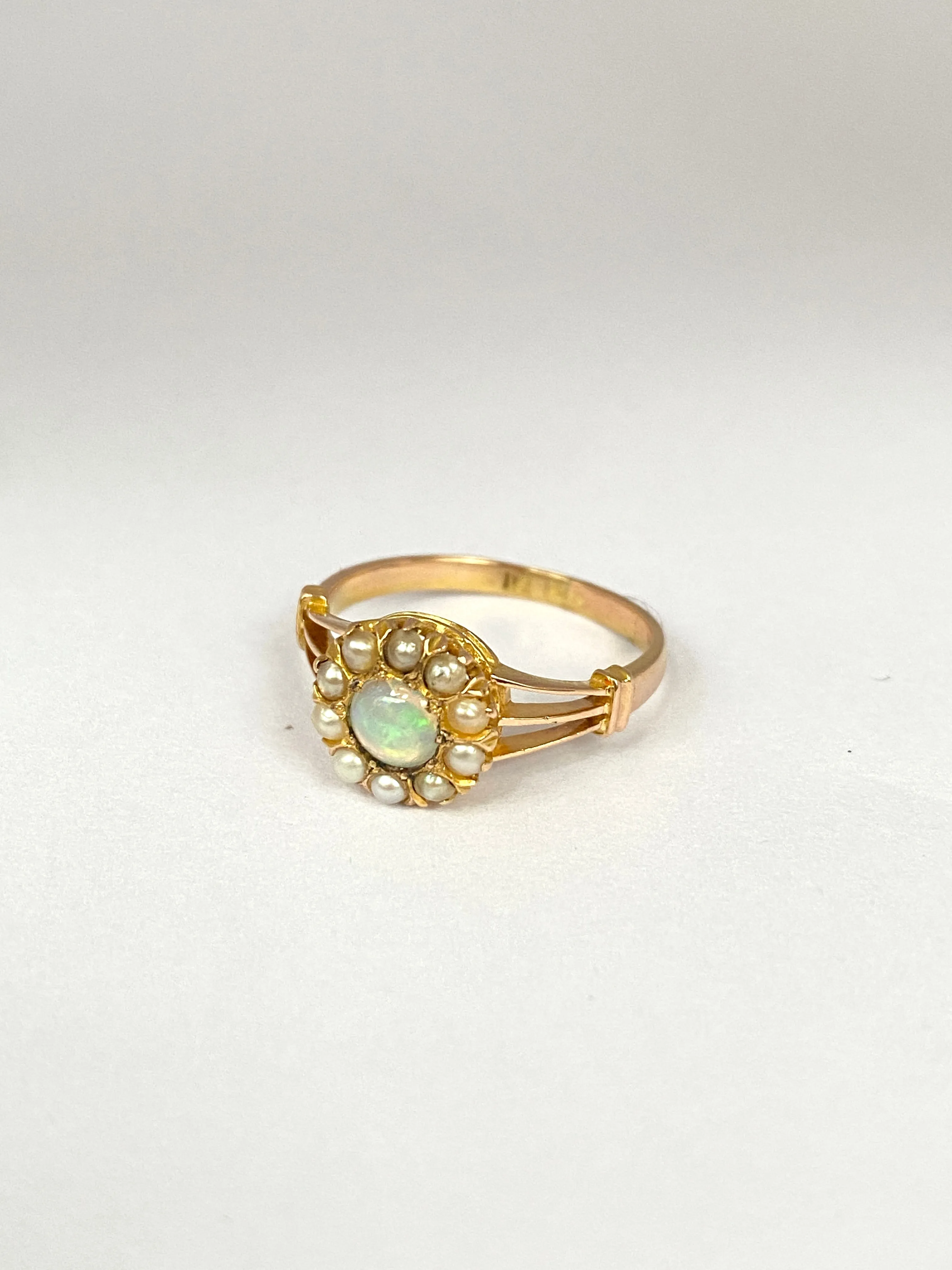 Sweet, Art Deco, Vintage, 18ct Gold, Opal and Pearl Cluster Ring
