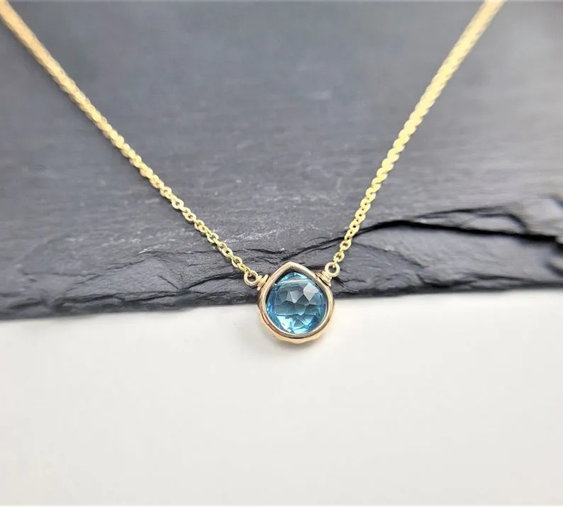 Swiss Blue Topaz Heart Briolette Pendant Necklace