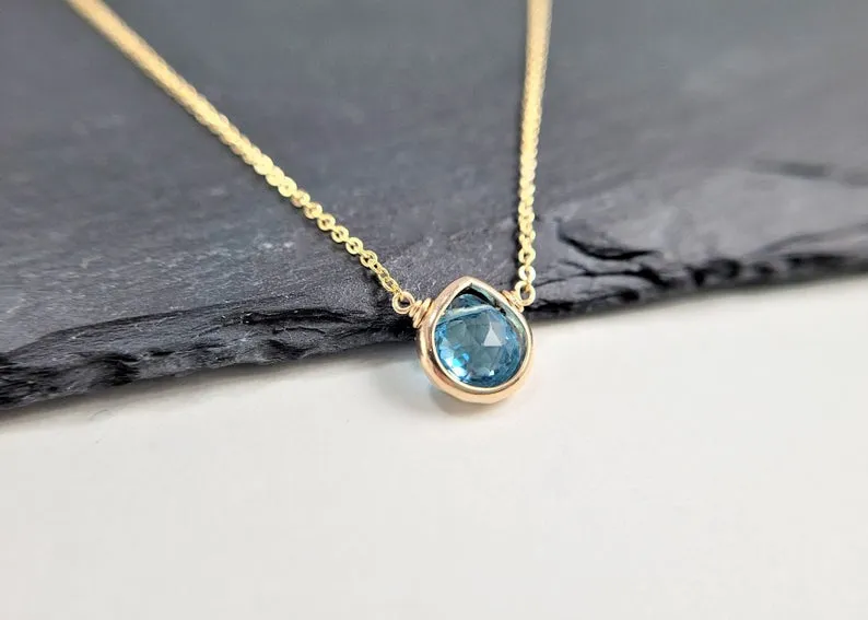 Swiss Blue Topaz Heart Briolette Pendant Necklace