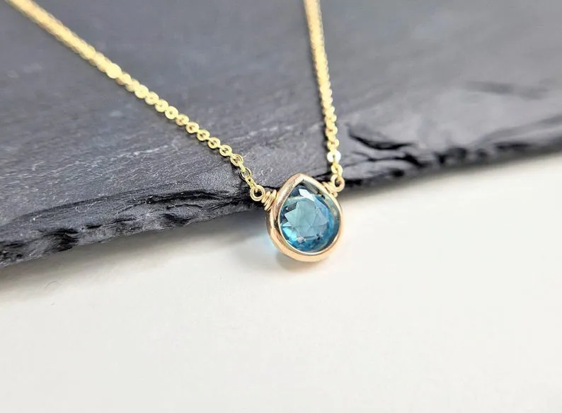 Swiss Blue Topaz Heart Briolette Pendant Necklace