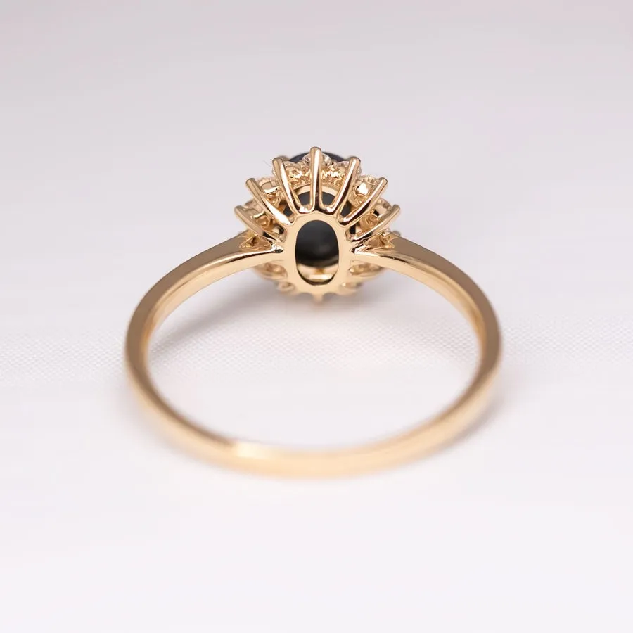 The Modern Classic - Black Opal Diamond Halo Engagement Ring 18K Yellow Gold