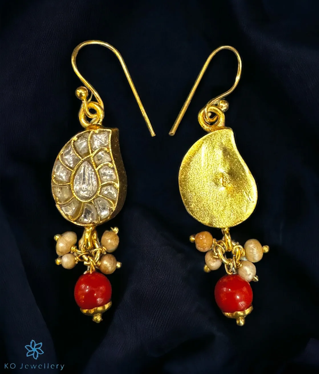 The Paisley Silver Kundan Earrings (White)
