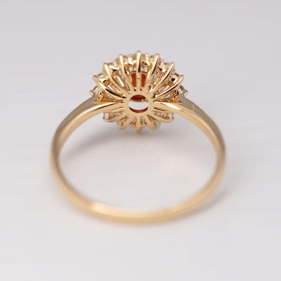 The Sunshine - Mexican Egg Fire Opal Halo Diamond Engagement Ring 18K Yellow Gold