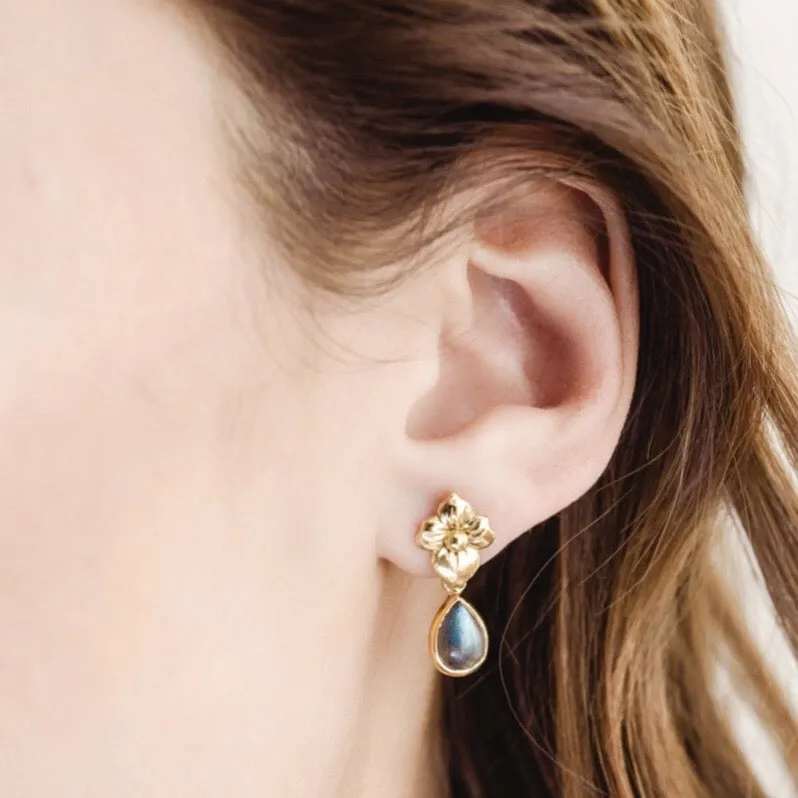 Tiare Earring, Labradorite, Gold
