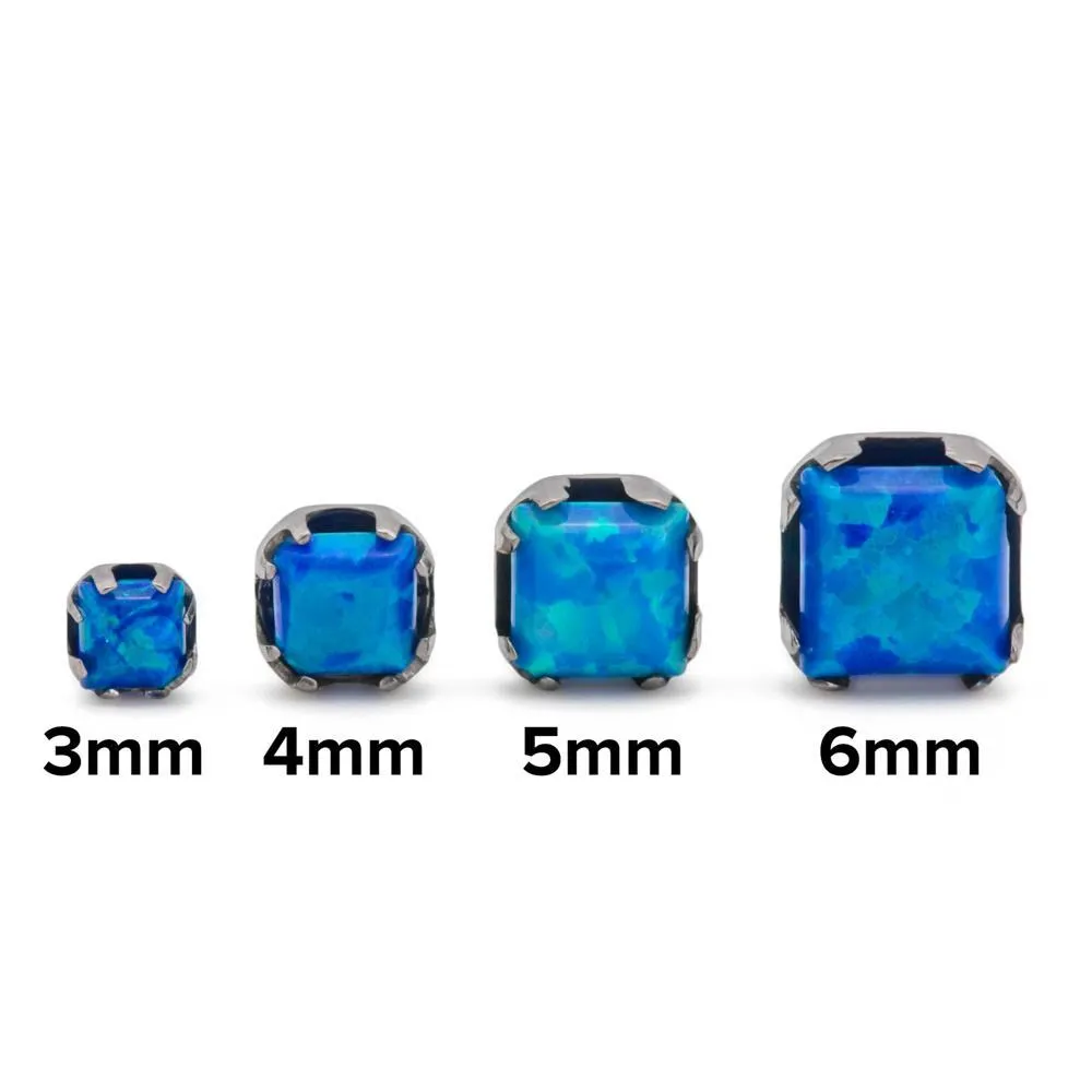 Tilum 14g-12g Internally Threaded Titanium Corner Prong-Set Square Opal Top - 4mm - Price Per 1