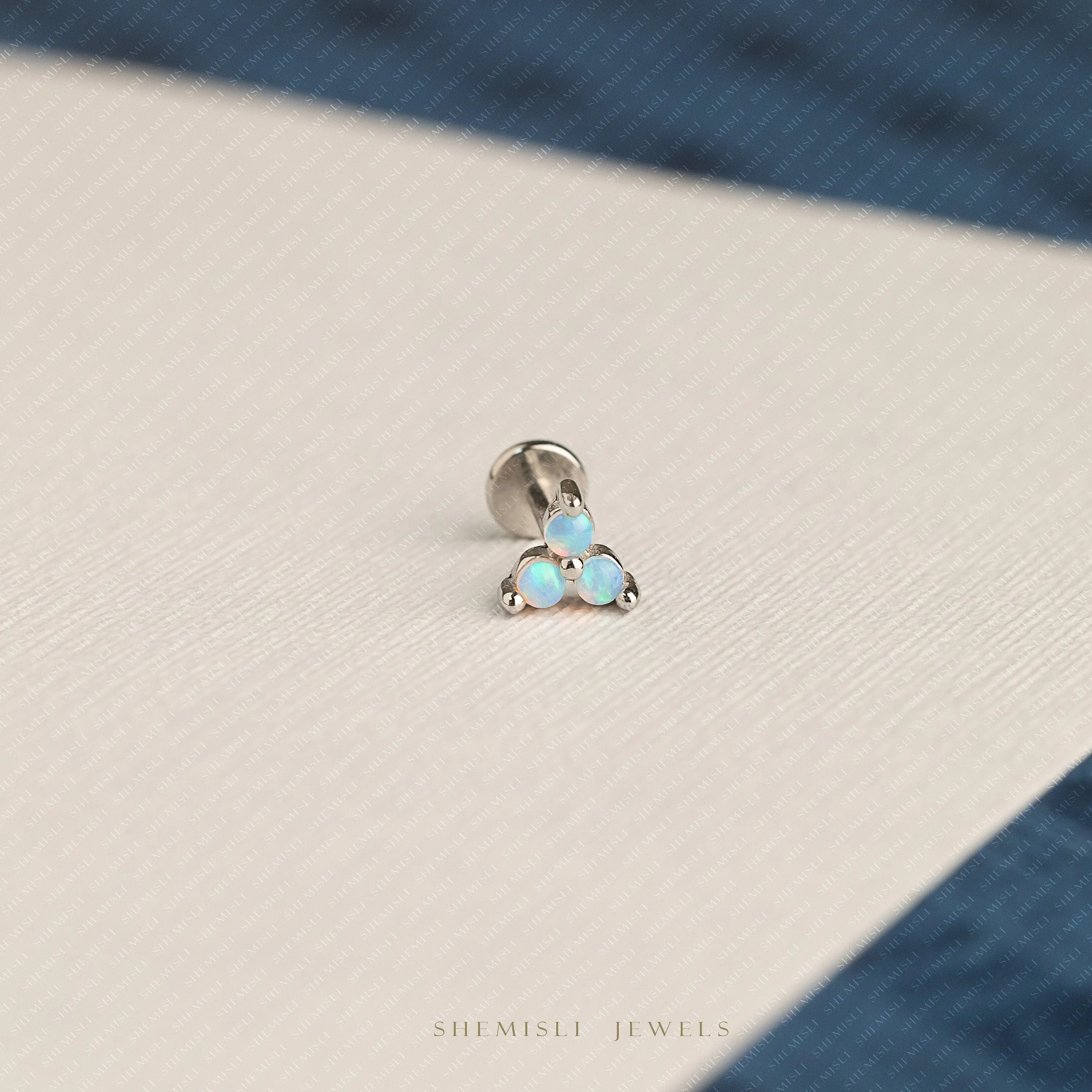 Tiny 3-Petal Opal Flower Threadless Flat Back Tragus Stud, 20,18,16ga, 5-10mm, Unisex, Surgical Steel, SHEMISLI SS546