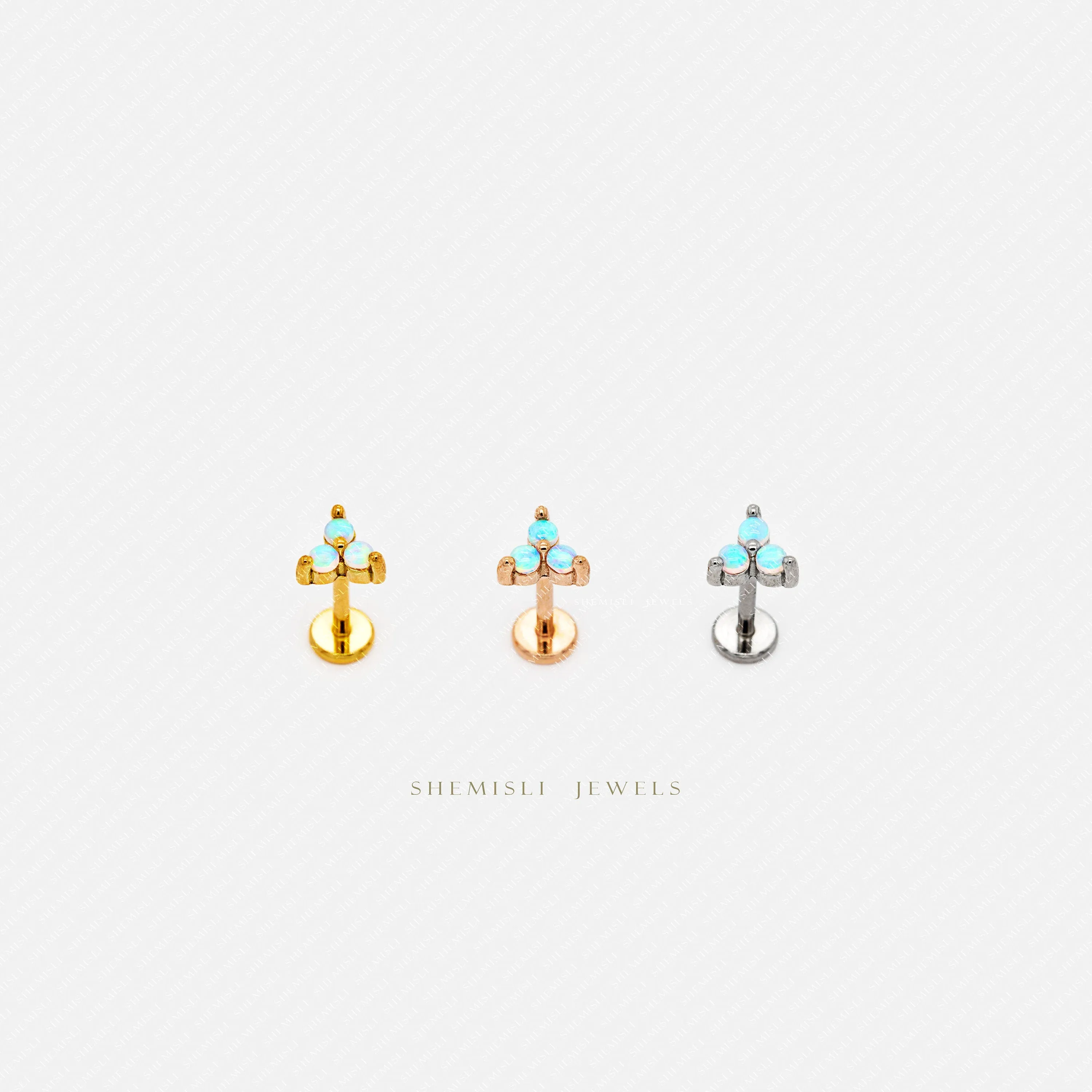 Tiny 3-Petal Opal Flower Threadless Flat Back Tragus Stud, 20,18,16ga, 5-10mm, Unisex, Surgical Steel, SHEMISLI SS546