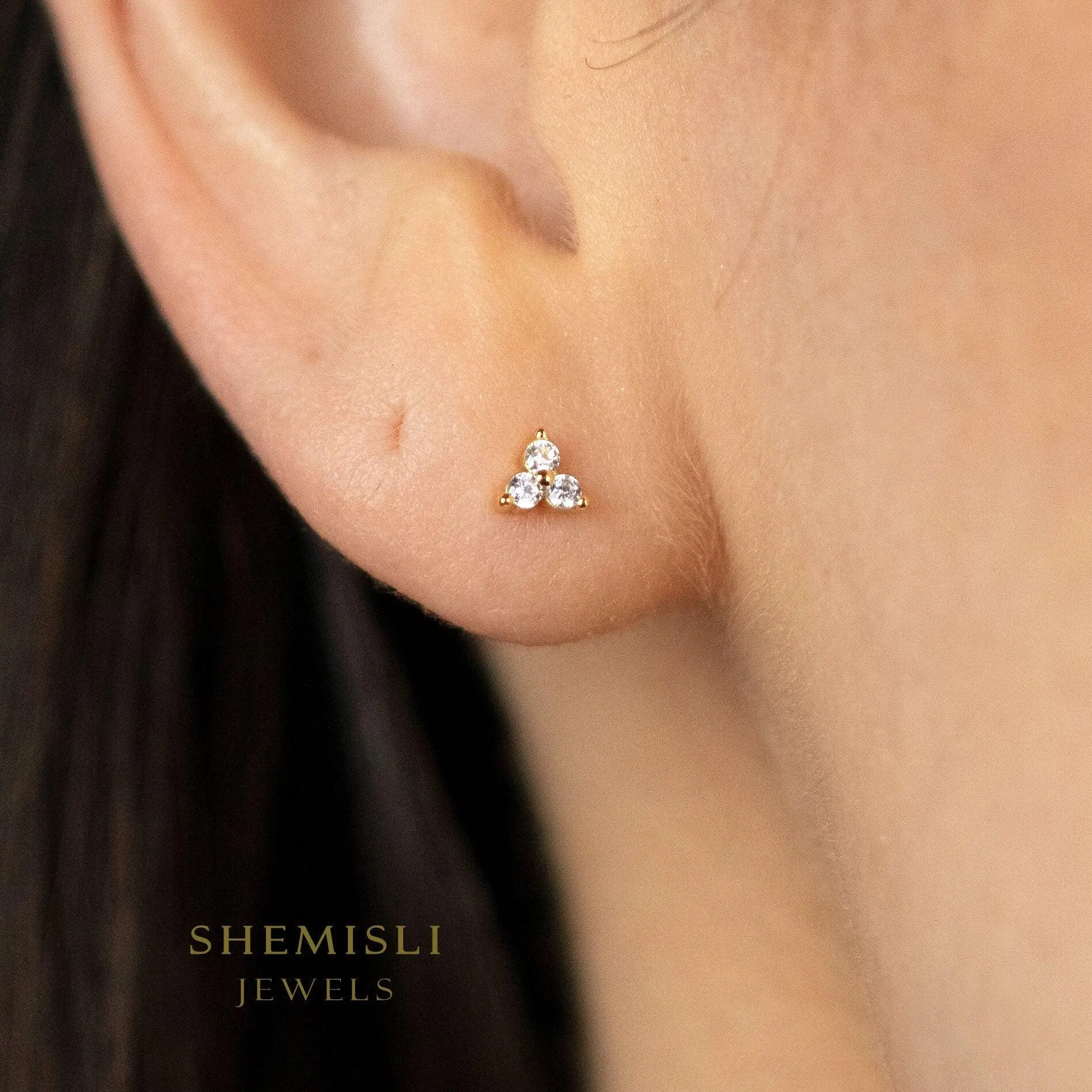 Tiny Clover Flower Stud, White, Emerald, Turquoise, Sapphire, Black, Opal, Gold Silver SHEMISLI SS039, SS151, SS152, SS244, SS245, SS184
