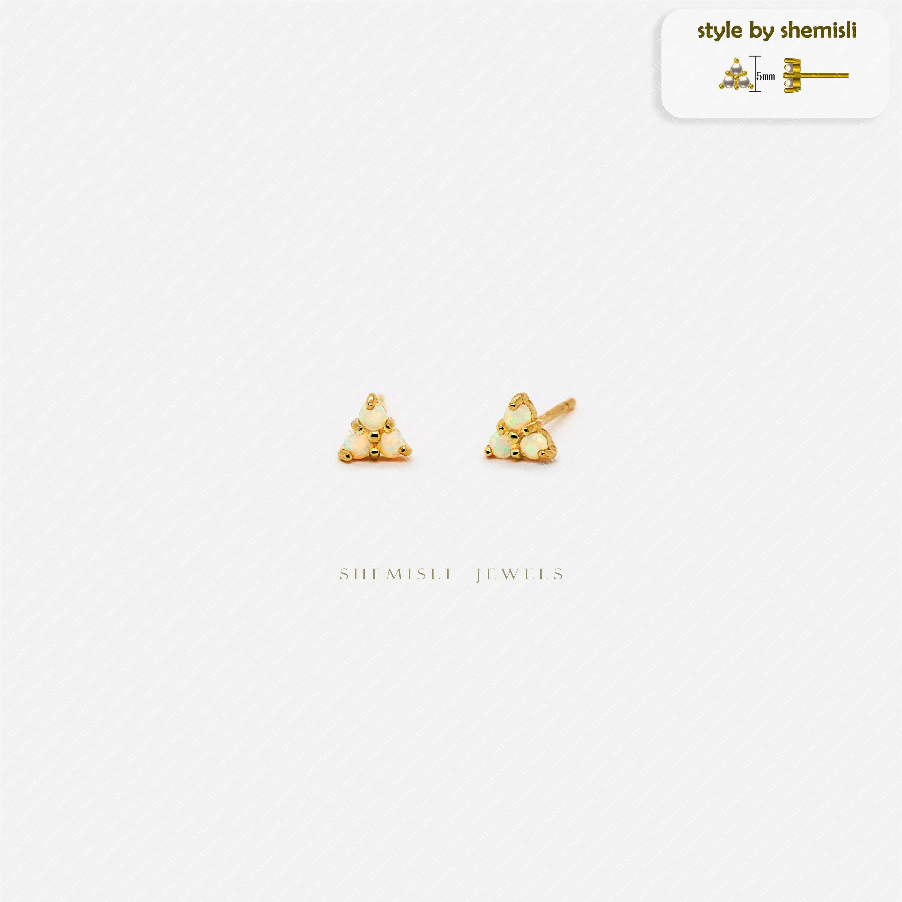 Tiny Clover Flower Stud, White, Emerald, Turquoise, Sapphire, Black, Opal, Gold Silver SHEMISLI SS039, SS151, SS152, SS244, SS245, SS184