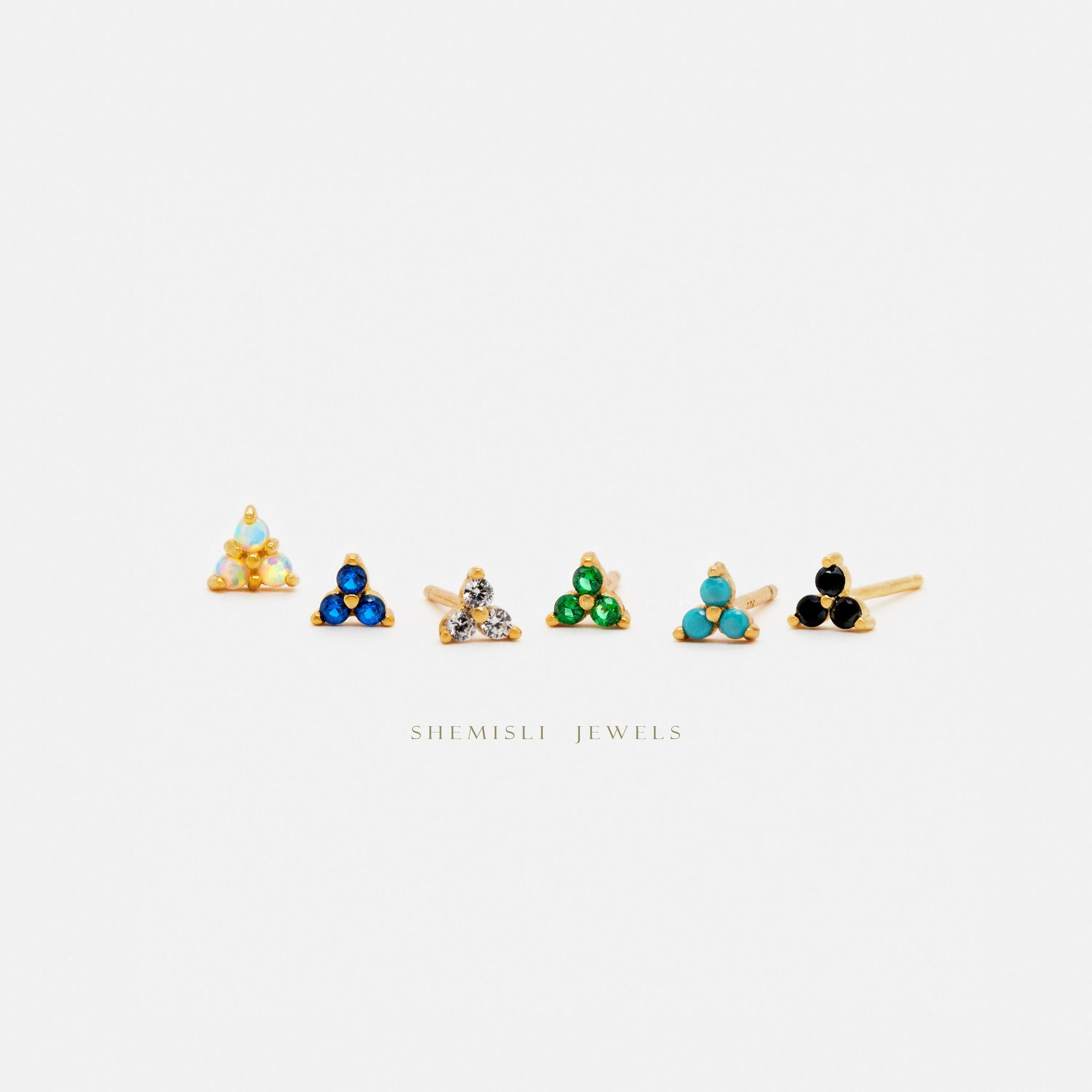 Tiny Clover Flower Stud, White, Emerald, Turquoise, Sapphire, Black, Opal, Gold Silver SHEMISLI SS039, SS151, SS152, SS244, SS245, SS184