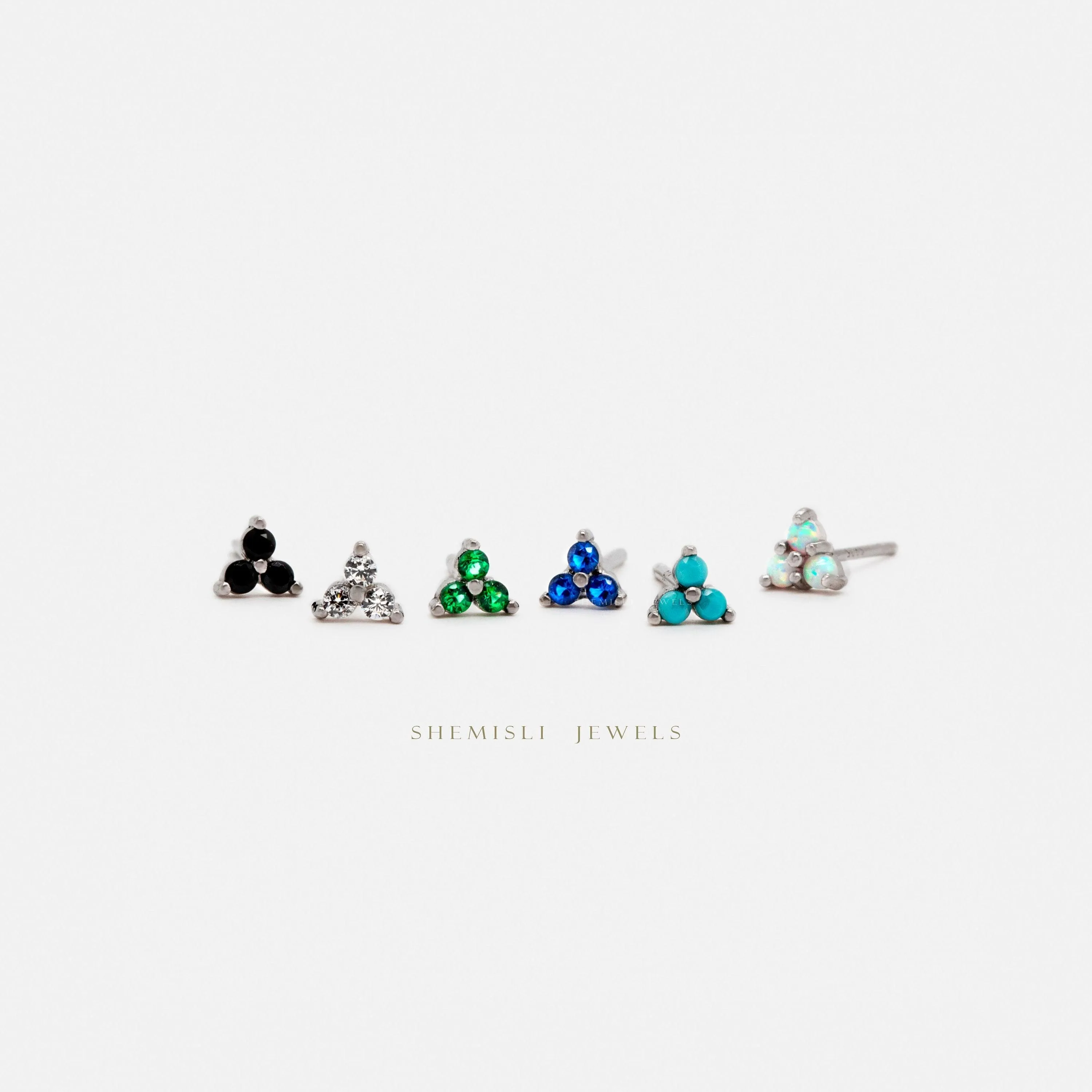 Tiny Clover Flower Stud, White, Emerald, Turquoise, Sapphire, Black, Opal, Gold Silver SHEMISLI SS039, SS151, SS152, SS244, SS245, SS184